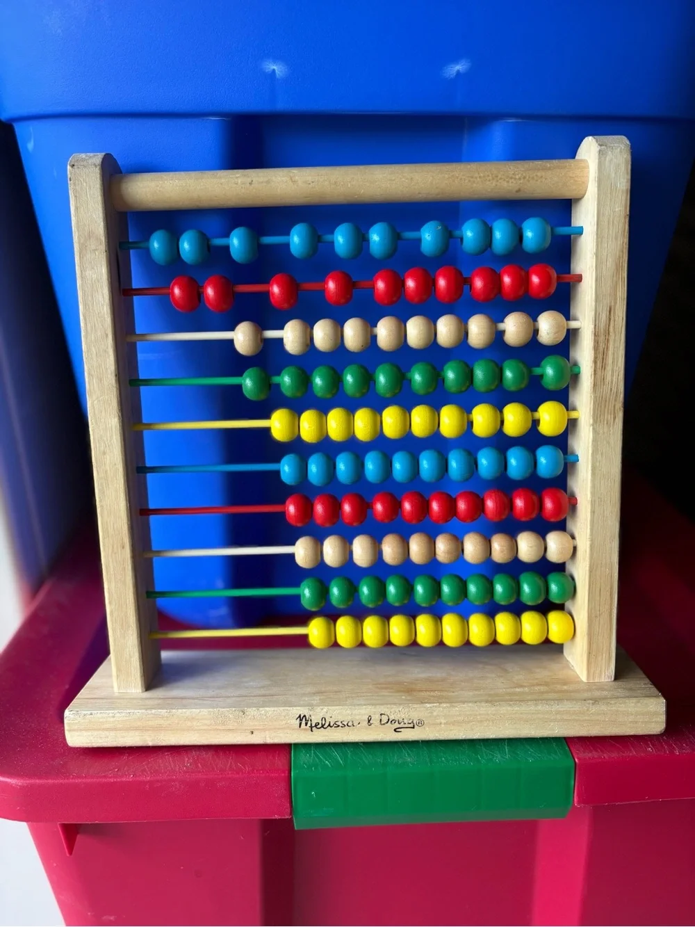 Melissa & Doug Wooden Math Abacus with Blue, Red, Natural, Green, Yellow Beads